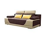 BETTSO -Sofa Mit Schlaffunktion und Bettkasten, Couch für Wohnzimmer, Sofa Federkern Sofagarnitur Polstersofa Wohnlandschaft mit Bettfunktion-GREG Braun+Beige