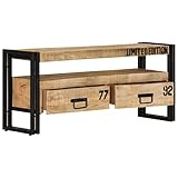 TV-Schrank, TV-Regal, Lowboard, Fernsehtisch, Entertainment Center mit 2 Schubladen und 1 Fach, für Wohnzimmer & Schlafzimmer, 100x30x45 cm Mango Massivholz