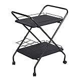 HALAHAI Rollwagen Küchenwagen Servierwagen 2-stufiger, Rollender Mehrzweckwagen, Metall-Bar-Servicewagen Mit Weinregal, Abschließbarem Rad, Multifunktionales Lagerregal Küchenrollwagen Regalwagen