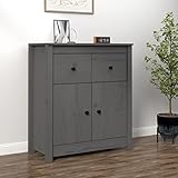 Youuihom Küchenschränke, Bodenschränke, Freistehende Schränke, Geeignet für Wohnzimmer, Schlafzimmer, Küche oder Bad, Sideboard Grau 70x35x80 cm Massivholz Kiefer