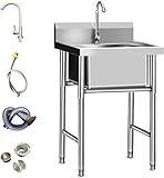 Küchenspülen für zu Hause, freistehendes Spülbecken, Küchenspülen, gewerbliche Waschküche, Edelstahlspüle, Garagenspüle, 50/60/70/100/120 cm tragbare Campingküche mit Spüle, mit Wasserhahn u