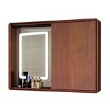 Intelligenter Spiegelschrank Regalschrank Versteckter Spiegelschrank Badezimmerspiegelschrank Schiebetür-Spiegelschrank (Color : Brown, Size : 80 * 14 * 65cm)