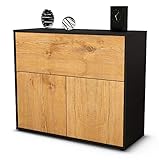 Stil.Zeit Sideboard Carolin/Korpus anthrazit matt/Front Holz-Design Eiche (92x79x35cm) Push-to-Open Technik