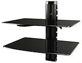 RICOO HiFi Rack Glas, Wandregal mit Kabelkanal DVD-B2, TV Regal, Wandhalterung mit Glasablage für Blu-ray DVD Player Beamer Playstation PS5 PS4 Xbox, Gaming Glasregal Wand, TV-Möbel & Phonomöbel