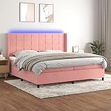 UYSELA Home Sets mit Boxspringbett mit Matratze & LED rosa 200x200 cm Samt