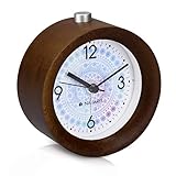 Navaris Analog Holz Wecker mit Snooze - Retro Uhr Rund mit Design Ziffernblatt Alarm Licht - Leise Tischuhr Ohne Ticken - Naturholz in Dunkelbraun