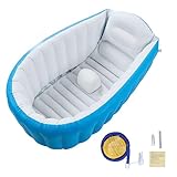 Aufblasbare Babybadewanne, Wasserstandsmarkierung, Sicher, Bequem, Rutschfester Boden, Faltbare Kleinkindbadewanne mit Luftpumpe für Duschraum (Blau)