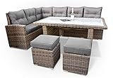 PolyRattan Ecklounge DEUTSCHE MARKE - EIGNENE PRODUKTION - 8 Jahre GARANTIE auf UV Beständigkeit - Gartenmöbel Essgruppe Tisch hohe Dinning Polyrattan Aluminium Rostfrei auch Seitenverkehrt stellbar