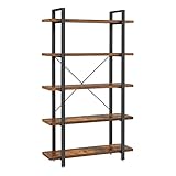 VASAGLE Bücherregal, Standregal mit 5 Ebenen, Regal, Wohnzimmerregal, einfacher Aufbau, für Wohnzimmer, Schlafzimmer, Büro, Industrie-Design, vintagebraun-schwarz LLS55BX