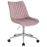 WOLTU BS119rs 1x Bürohocker Drehhocker Rollhocker Arbeitshocker Bürostuhl mit Rückenlehne höhenverstellbar drehbar aus Samt Rosa