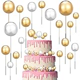 metagio 60 Stück Kuchen-dekoration Kugeln, Goldene Silber Mini Ballon Kuchen Topper DIY Kuchen Insert Topper für Geburtstag Hochzeit Bedarf Deko