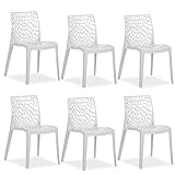 Homestyle4u 2467, Gartenstuhl Kunststoff stapelbar Weiß 6er Set wetterfest Gartenmöbel Stühle modern