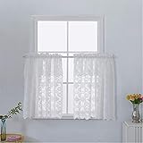 Dreamskull Kurzstores Gardinen Vorhänge Vorhang Schals Gardinenschals Kurz Landhausstil Spitze Vintage Transparent Scheibengardinen Bistrogardine Kurzvorhang Modern 90cm hoch 2er Set Wohnzimmer (Weiß)