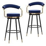 YHJZSM Barhocker in Thekenhöhe, drehbare Barhocker im 2er-Set, Hocker für die Küchentheke, Thekenhocker aus Metall mit rundem Samtsitz, Küchenhocker für die Insel (blau 2 Stück)