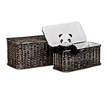 Relaxdays Truhe 2er Set geflochten Rattan eckig H x B x T: 26 x 50 x 29,5 cm stapelbare Korbtruhe mit herausnehmbarem Innenfutter waschbar ca. 28 L Rattantruhe atmungsaktiv und dekorativ, schokobraun