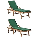 ZEYUAN Sonnenliegen mit Auflagen, 2 STK., Gartenliege, Strandliege, Relaxliege Garten, Saunaliege, Campingliege, Poolliege, Liege Garten, Massivholz Teak Grün