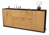 Stil.Zeit Sideboard Eliana - Korpus anthrazit matt - Front Holz-Design Eiche (180x79x35cm) Push-to-Open Technik & Leichtlaufschienen