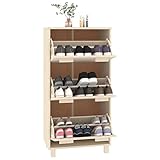 Gecheer Schuhschrank, Schuhkipper mit 3 Klappen, Schuhkommode Massivholz Kiefer Honigbraun 59,5x35x117 cm