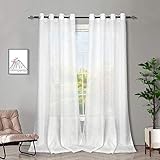 Melodieux Gardinen Weiß Transparent Leinen Optik Vorhänge mit Ösen für Wohnzimmer Schlafzimmer, 2er Set 225x140cm