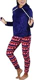 ToBeInStyle Damen Premium Plüsch Hoodie Lounge Pyjama Set, Fair Isle, 40-42/L