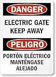 Neue Warntafel Wanddekoration Elektrisches Tor Keep Away, Peligro Porton Electrico, Kleber und Etiketten Metall-Blechschilder Hofschild Büroschild Outdoor & Indoor Sicherheitsschild 20,3 x 30,5 cm