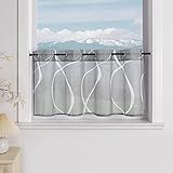 Delien Scheibengardine mit Ösen Ausbrenner Bistrogardinen Modern Kurzstores für Küche Transparente Gardinen mit Bogenlinie Muster Klein Fenster Kurz Schals Landhaus BxH 120x60cm,Grau