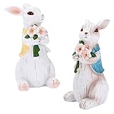 ABOOFAN 2 Stücke Kind Frei Ornament Mini Spielzeug Frühling Schmuck Chinesisches Dekor Glückliches Kaninchen Osterparty Dekorationen Kaninchen Statuen Für Wohnkultur Harz Kaninchen Dekor