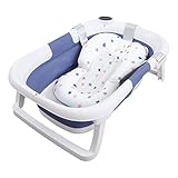 Faltbare Babybadewanne, Babybadewannen-Aufhängungspolster, Hautfreundlich, Verhindert Ein Verrutschen, Thermometer für Reisen für Kleinkinder (Blau)