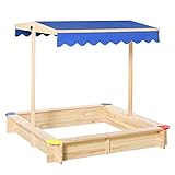 Outsunny Sandkasten mit Dach Sandkiste Kindersandkasten Tannenholz Bodenloses Design Felix mit absenkbarem und schwenkbarem Dach Kurbeldach 120 x 120 x 120 cm Natur