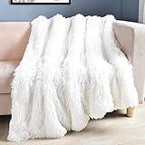 ARKEY Zotteldecke aus Kunstfell, weich, lang, warm, elegant, gemütlich, flauschig, als Tagesdecke geeignet, Fleece, weiß, 200 x 230 cm, 1
