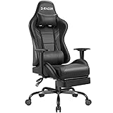 Homall Gaming Stuhl Ergonomischer Gamer Stuhl mit Fußstütze 150 kg Belastbarkeit Racing Stuhl PU-Leder Schreibtischstuhl Höhenverstellbarer Pc Stuhl Computerstuhl(Schwarz)