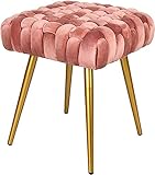 Quadratischer Ottoman aus Samt, Fußhocker-Beistelltisch, klassischer gewebter Polsterhocker mit Metallhockerbeinen, dekorativer Hocker für Schlafzimmer und Wohnzimmer