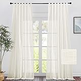 PONY DANCE Schlaufengardinen Halbtransparent - H 245 x B 140 cm Vorhänge im Landhausstil Vorhang Leinenoptik Balkontür Gardine für Sonnenlicht Filtern Schlaufenschal 2er Set Vorhänge Hellbeige