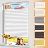 Plissee ohne Bohren 90x200 cm (BxH) Weiß Pliseehalter Klemmfix Verdunklungsplissee Lichtdurchlässig für Fenster Innen & Tür