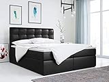 MKS MEBLE Boxspringbett 120x200 - Schwarz Doppelbett - Polsterbett mit Multipocket-Matratze und Topper - Kunstlederbett mit Bettkasten - H3 - Stauraumbett Top 1