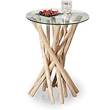 levandeo Beistelltisch Treibholz 50x40x40cm Sicherheitsglas Unikat Couchtisch Natur Massivholz in Handarbeit