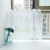 HongYa Voile Scheibengardine Transparenter Cafe Vorhang Kurzstore mit Blüten-Stickerei H/B 60/120 cm Grün