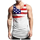 KEXIMIXUE Tank Top Herren U.S. Flagge Printed Muskelshirt Tankshirt T-Shirt Ärmellos Weste Muskelshirt Sport Unterhemd Männer T Shirt Fitness Tee Top 01-Weiß XXL