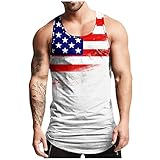 KEXIMIXUE Tank Top Herren U.S. Flagge Printed Muskelshirt Tankshirt T-Shirt Ärmellos Weste Muskelshirt Sport Unterhemd Männer T Shirt Fitness Tee Top 01-Weiß XXL