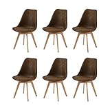 EGGREE 6er Set Esszimmerstühle Vintage Design, Polsterstuhl aus Wildleder Rückenlehne, Küchenstuhl Essstühle mit Massivholz Buche Bein, Braun