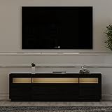 moebel17 Lowboard Wohnzimmer TV Schrank TV Lowboard Fernsehtisch TV Möbel Wohnwand Schwarz mit 3 Türen und mit LED viel Stauraum, für Wohnzimmer, Designerstück,180 x 54 x 37 cm, 9086