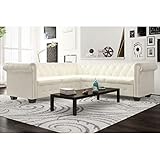 Tidyard Chesterfield Sofa 5-Sitzer Kunstleder Weiß Ecksofa Polstersofa Loungesofa Wohnzimmersofa Couch L-Form