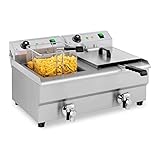Royal Catering Fritteuse Edelstahl Doppel-Fritteuse RCEF 13DB (2 x 3.200 W, Kapazität: 2 x 13 l, Temperaturbereich: 50-200 °C, Kaltzone, mit Ablasshähnen)