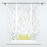 SCHOAL Raffrollo Leinen Raffgardinen mit Tunnelzug Gardinen Küche Bindegardine Weiß Vorhänge Transparent Modern Wellen Muster BxH 120x140cm 1 Stück Muster #2 Schwarz
