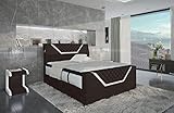 Sofa Dreams Boxspringbett Nantes Polsterbett mit Strukturstoff USB Anschluss LED Licht Stauraum Bett in 140x200 160x200 180x200 200x200 200x220 (200 x 200 cm, Braun-Weiß-h10)