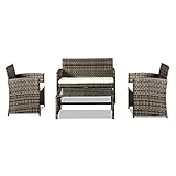 YUMUO 4pcs Outdoor Freizeit Rattan Möbel, Outdoor Patio Möbel Sets,Allwetter PE Rattan Wicker Rasen Konversation Sets mit Glas Couchtisch