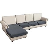 SYLC Sofa Sitzkissenbezug Sofabezug Stretch Sofahusse Couchbezug, Couch Cover Für Sofa überzug L Form Ecksofa Sitzkissen Jacquard Samt (Dunkelgrau,Large * 3+Chaise * 1)