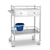 LOYOO Medizinischer Trolley aus Edelstahl, 2 Schichten, mobile Behandlungswagen mit Bremse, geräuschlos, omnidirektional, medizinischer Wagen für Labor, Gastronomie, 2 Schubladen, 60 x 40 x 86 cm