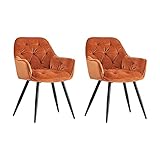 JaHECOME Esszimmerstuhl,Sessel,Samt,Wohnzimmerstuhl,Farbe wählbar,Retro-Design,Stoff,gepolsterter Sitz mit Rückenlehne,Schwarze Metallbeine für Küche, Schlafzimmer, Esszimmer(Orange,2)