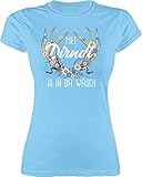 Shirt Damen - Kompatibel mit Oktoberfest - MEI Dirndl is in da Wäsch I Hirschgeweih - S - Hellblau - t Shirts Rachen trachtenoberteile Frauen bayerischer Rach der e t-Shirts Trachten Tshirt - L191